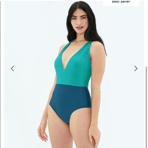 Summersalt Deep Dive Deep Plunge Colorblock V Neck Swim One Piece Size 10